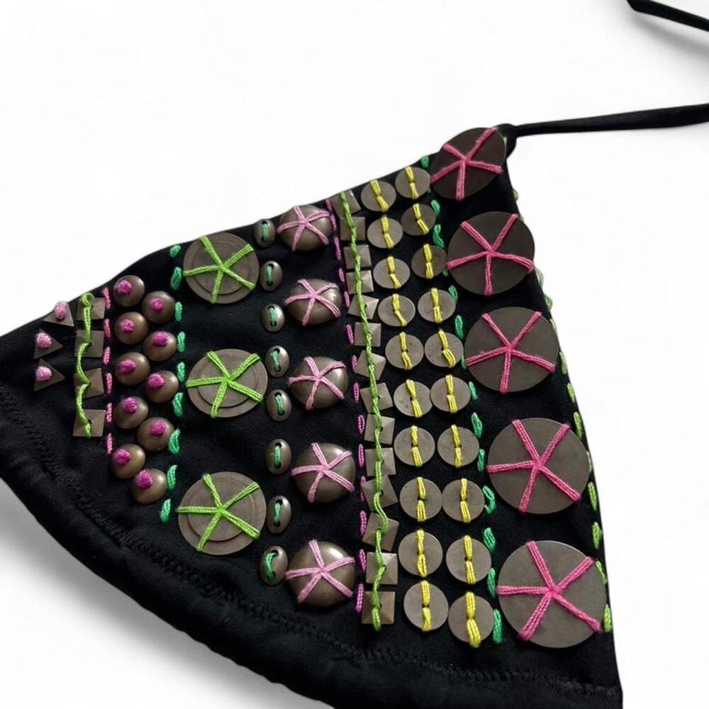 Victoria’s Secret Black Embellished Triangle Bikini Top Beaded Studded Festival - Picture 2 of 3